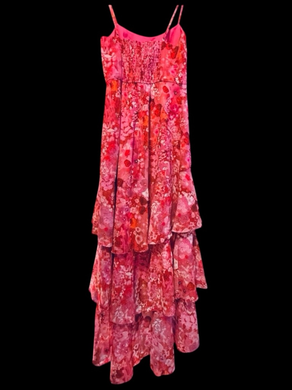 Hutch Anthropologie Pink Red Orange Floral Tiered Ruffle Maxi Dress NWOT - Picture 2 of 7